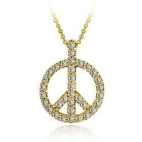 18k Gold over Silver CZ Peace Sign Pendant