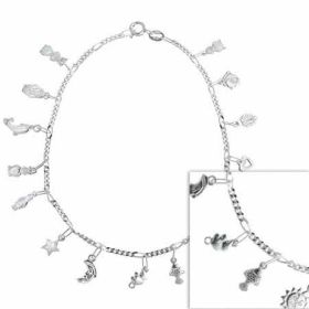 Sterling Silver Figaro Charm Chain Anklet
