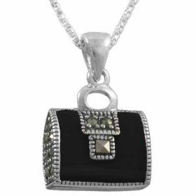 Sterling Silver Onyx Enamel Purse Pendant