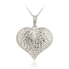 Sterling Silver Mesh Puffed Heart Pendant