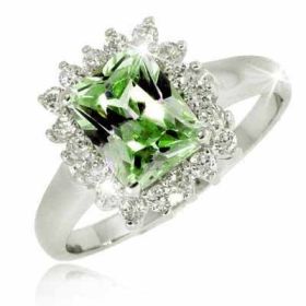 Sterling Silver Olive Green and Simulated Diamond CZ Ring