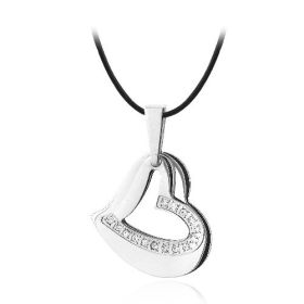 Stainless Steel 1/2ct CZ Floating Layered Heart Necklace