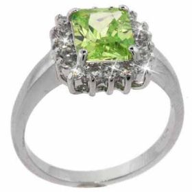 Sterling Silver Light Green and Simulated Diamond CZ Ring