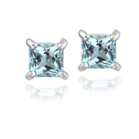 Sterling Silver .9ct Blue Topaz Square Stud Earrings, 4mm