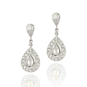 Sterling Silver CZ Double Teardrop Dangle Earrings