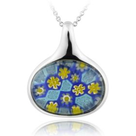Sterling Silver Blue Millefoiri Glass Oval Pendant