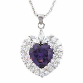 Sterling Silver Amethyst & Clear CZ Heart Pendant