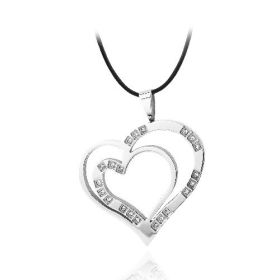 Stainless Steel CZ Floating Double Heart Necklace