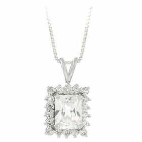 Sterling Silver Simulated Diamond cz Rectangle Pendant