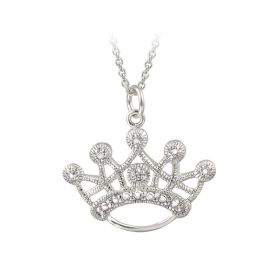 Sterling Silver Diamond Accent Designer Crown Necklace