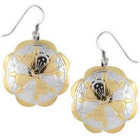 Sterling Silver Two Tone Etched Flower Dangle Earrings