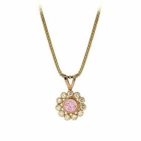 14K Gold Simulated Diamond and Pink cz Flower Pendant