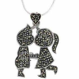 Sterling Silver Marcasite Girl Boy Heart Love Pendant