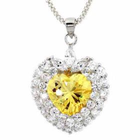 Sterling Silver Light Yellow & Clear CZ Heart Pendant