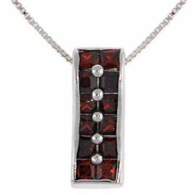 Sterling Silver Red Cubic Zirconia Rectangle Pendant