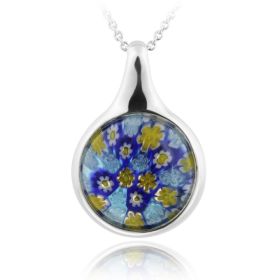 Sterling Silver Blue Millefoiri Glass Round Necklace
