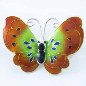 Sterling Silver Brown and Green Enamel Butterfly Pin