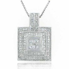 Sterling Silver Square Simulated Diamond CZ Pendant