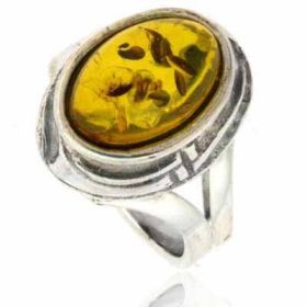 Sterling Silver Honey Brown Genuine Amber Stone Ring