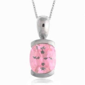 Large Pink Cubic Zirconia Rectangle Sleek Silver Pendant