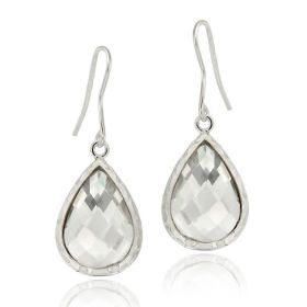 Sterling Silver 8ct CZ Teardrop Brushed Dangle Earrings