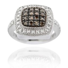 Sterling Silver 1/5ct TDW Champagne Diamond Square Ring