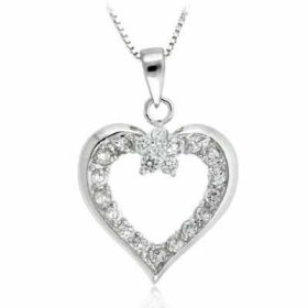 Sterling Silver Simulated Diamond CZ open Heart Pendant