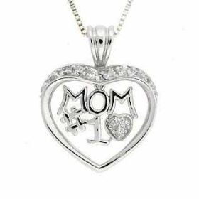 Sterling Silver CZ Dangling "MOM #1" Open Heart Pendant