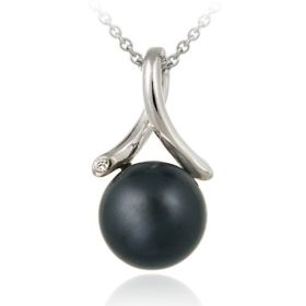 Sterling Silver Simulated Gray Pearl w/ CZ Twist Pendant