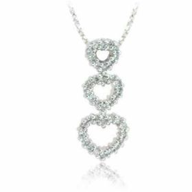 Sterling Silver Three Heart Simulated Diamond CZ Pendant