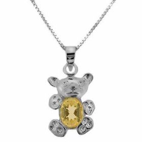 Sterling Silver Genuine Citrine Stone Teddy Bear Pendant