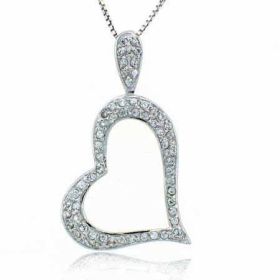 Sterling Silver Pave Simulated Diamond CZ Heart Pendant