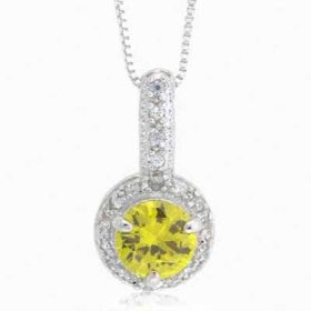 Round Yellow cz and Simulated Diamond CZ Silver Pendant