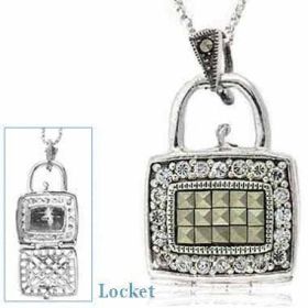 Sterling Silver Marcasite & CZ Purse Locket Pendant