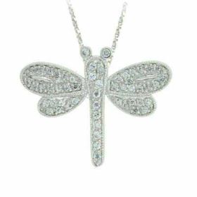 Simulated Diamond CZ DragonFly Silver Slide Pendant
