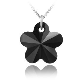 Sterling Silver Black Swarovski Elements Flower Necklace
