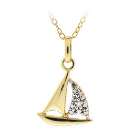18k Gold over Sterling Silver Diamond Accent Sailboat Necklace