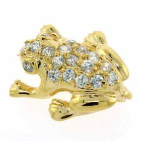 18K Gold over Sterling Silver CZ Crouching Frog Pin & Pendant