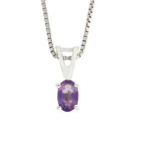 Sterling Silver Prong Set Genuine Amethyst Small Oval Pendant