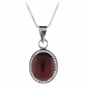 Sterling Silver Genuine Chalcedite Stone Filigree Oval Pendant