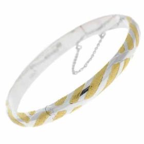 18K Gold over Sterling Silver Two-Tone Striped Bangle Bracelet