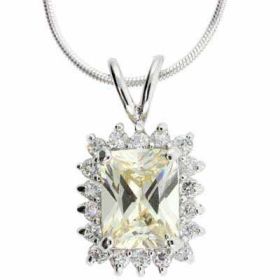 Sterling Silver Yellow and Simulated Diamond CZ Square Pendant