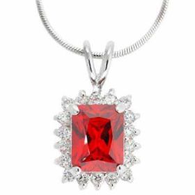 Sterling Silver Orange and Simulated Diamond CZ Square Pendant