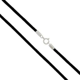 Black Silk Cord Chain Necklace with Sterling Silver Clasp 10"