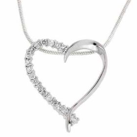 Sterling Silver Simulated Diamond CZ Open Heart Pendant/Slide