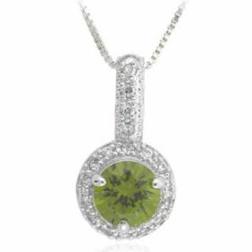 Sterling Silver Olive and Simulated Diamond CZ circle Pendant