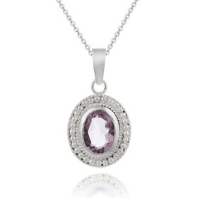 Sterling Silver Genuine Amethyst Oval Pendant