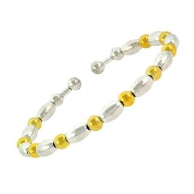 Sterling Silver Two-Tone Bead Bangle Bracelet