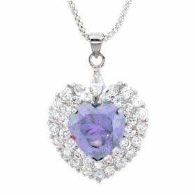 Sterling Silver Lavender & Clear CZ Heart Pendant