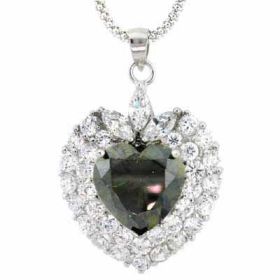 Sterling Silver Olive & Clear CZ Heart Pendant
